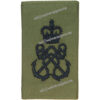 Petty Officer's Slip-On Rate Slide Black On Olive Green with Queen Elizabeth's Crown. Embroidered Naval Branch, rank or miscella