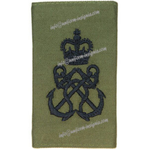 Petty Officer's Slip-On Rate Slide Black On Olive Green with Queen Elizabeth's Crown. Embroidered Naval Branch, rank or miscella