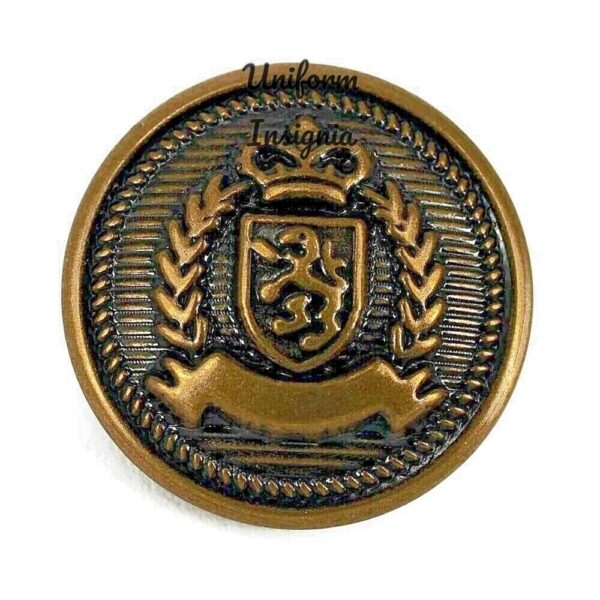 Military Coat of Arms ,Shield & Crown, Sewing buttons Antique Gold