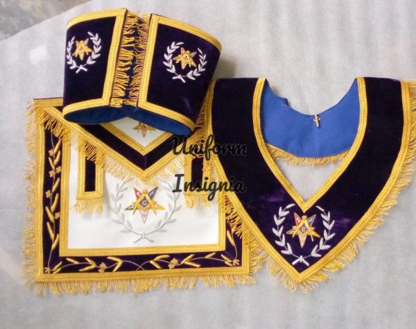 MASONIC REGALIA ASSOCIATE PATRON APRON HAND EMBROIDERED WITH COLLAR & CUFFS
