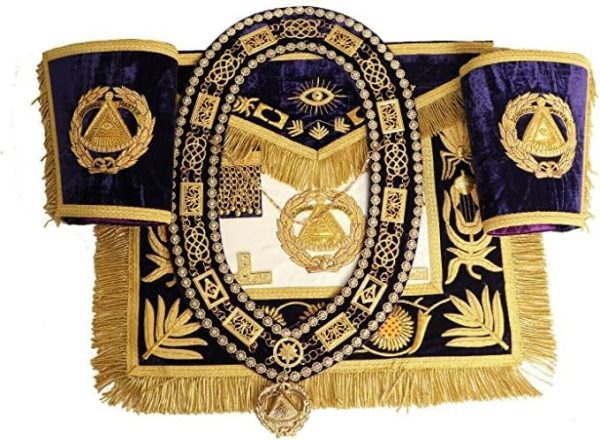 DEPUTY GRAND MASTER 100% LAMB SKIN APRON WITH COLLAR, CUFFS & JEWEL