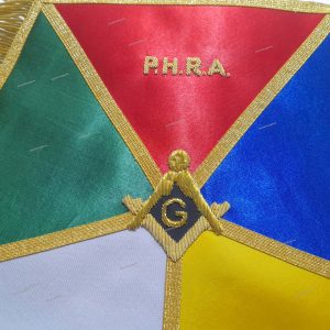 Masonic Prince Hall Past Patron Apron with Hand Embroidered Square & Compasses