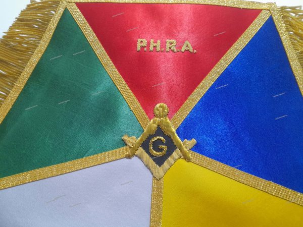 Masonic Prince Hall Past Patron Apron with Hand Embroidered Square & Compasses